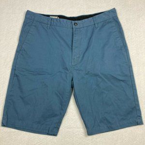 Volcom Mens Blue Vmonty Regular Fit Flat Front Casual Chino Shorts Size 36